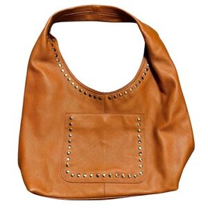 Laggo Mara Studded Brown Tan Leather Hobo Shoulder Bag Slouchy Western Carryall